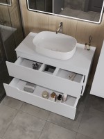 Тумба с раковиной Orange Line 100 подвесная, 2 ящика, матовая белая с раковиной B07-540W