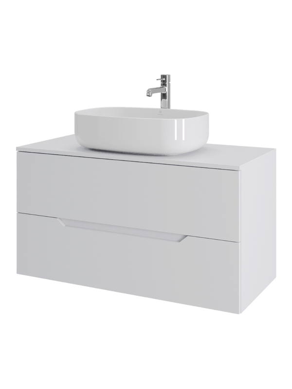 Тумба с раковиной Orange Line 100 подвесная, 2 ящика, матовая белая с раковиной B07-540W