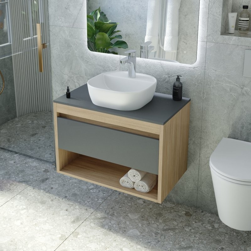 Тумба с раковиной Teymi Ritta 65 дуб эврика, матовый графит, раковина Solli 40