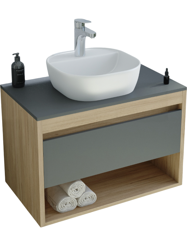 Тумба с раковиной Teymi Ritta 65 дуб эврика, матовый графит, раковина Solli 40