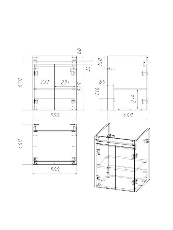 Тумба с раковиной Teymi Netta 50 дуб, белая волна