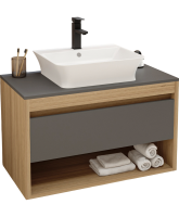 Тумба с раковиной Teymi Ritta 85 дуб эврика, матовый графит, раковина Aina 49