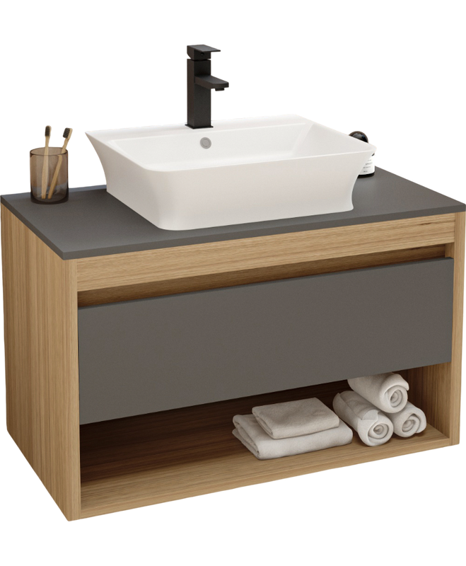 Тумба с раковиной Teymi Ritta 85 дуб эврика, матовый графит, раковина Aina 49