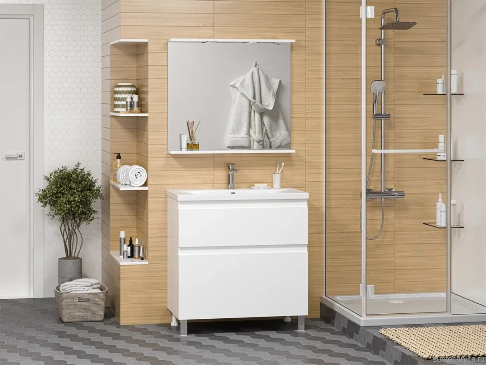 Тумба под раковину Misty Лаки 80 напольная, белая