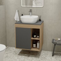 Тумба с раковиной Teymi Nura 60 дуб эврика, матовый графит, раковина Solli 40