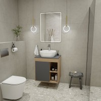 Тумба с раковиной Teymi Nura 60 дуб эврика, матовый графит, раковина Solli 40