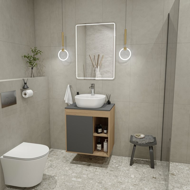 Тумба с раковиной Teymi Nura 60 дуб эврика, матовый графит, раковина Solli 40