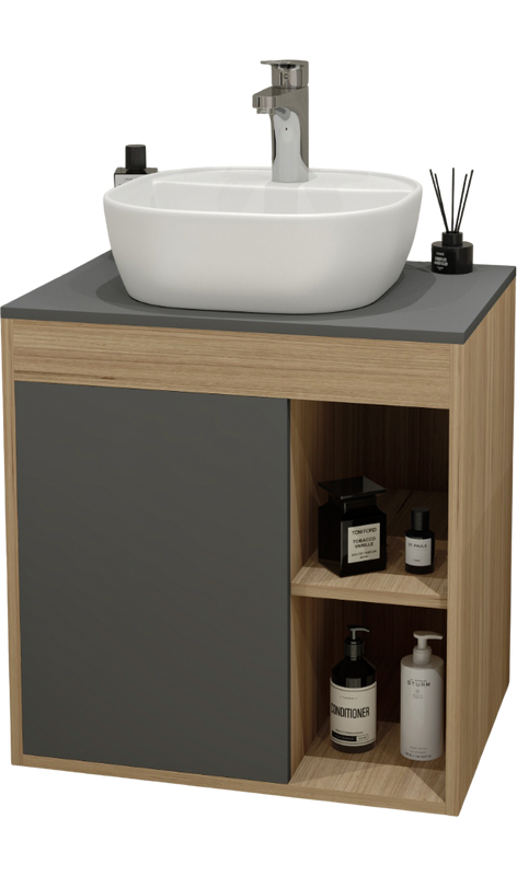 Тумба с раковиной Teymi Nura 60 дуб эврика, матовый графит, раковина Solli 40