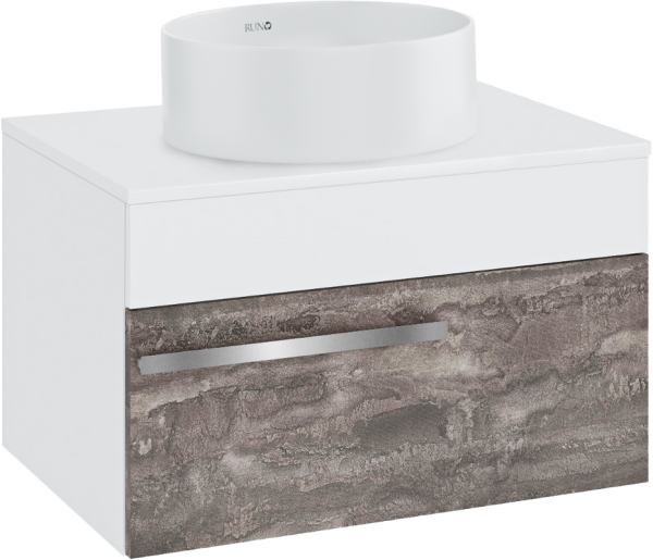 Тумба с раковиной Runo Вудлайн 65 подвесная, железный камень, раковина Palla 40