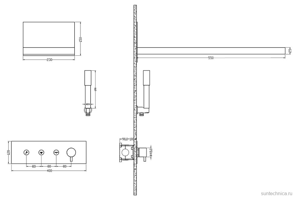 Душевой комплект Boheme Fusion 130-BCR С ВНУТРЕННЕЙ ЧАСТЬЮ, Black Chrome