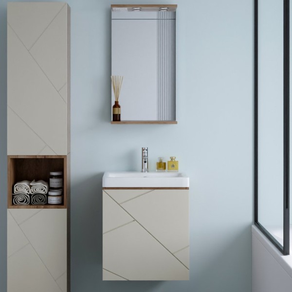 Мебель для ванной комнаты Бриклаер Кристалл 50 латте, дуб крафт табачный