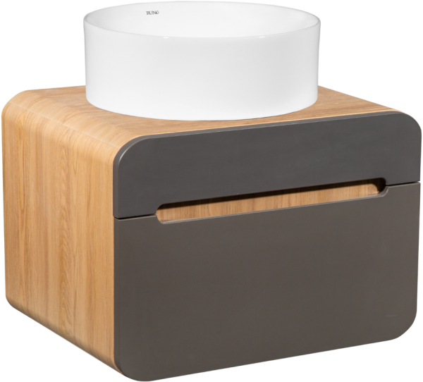 Тумба с раковиной Runo Ницца 60 дуб натуральный, графит, раковина Palla 40