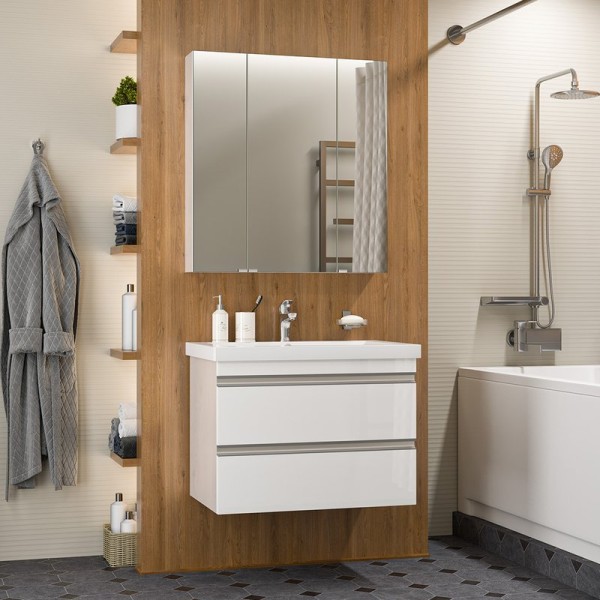 Мебель для ванной комнаты Misty Ингрид 75 подвесная, белая эмаль