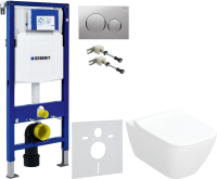Комплект Унитаз подвесной Geberit Smyle Square 500.685.01.1 с микролифтом + Крепления Duofix 111.815.00.1 к стене + Звукоизоляция + Инсталляция UP 320 111.300.00.5 + Кнопка Sigma 20 115.882.JQ.1 хром матовый, хром глянцевый