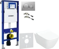 Комплект Унитаз подвесной Geberit Smyle Square 500.685.01.1 с микролифтом + Крепления Duofix 111.815.00.1 к стене + Звукоизоляция + Инсталляция UP 320 111.300.00.5 + Кнопка Sigma 20 115.882.JQ.1 хром матовый, хром глянцевый