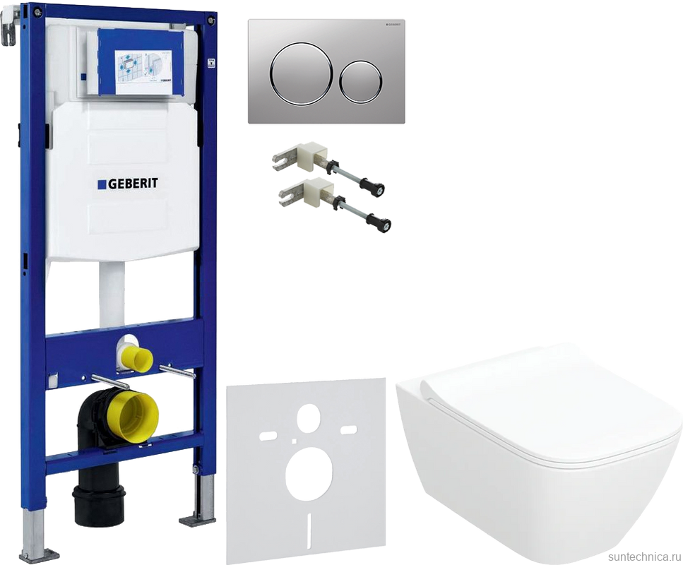 Комплект Унитаз подвесной Geberit Smyle Square 500.685.01.1 с микролифтом + Крепления Duofix 111.815.00.1 к стене + Звукоизоляция + Инсталляция UP 320 111.300.00.5 + Кнопка Sigma 20 115.882.JQ.1 хром матовый, хром глянцевый