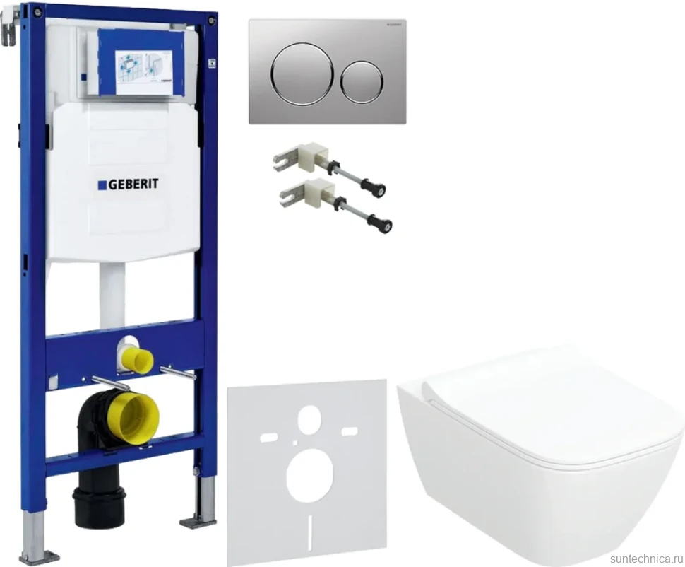 Комплект Унитаз подвесной Geberit Smyle Square 500.685.01.1 с микролифтом + Крепления Duofix 111.815.00.1 к стене + Звукоизоляция + Инсталляция UP 320 111.300.00.5 + Кнопка Sigma 20 115.882.JQ.1 хром матовый, хром глянцевый