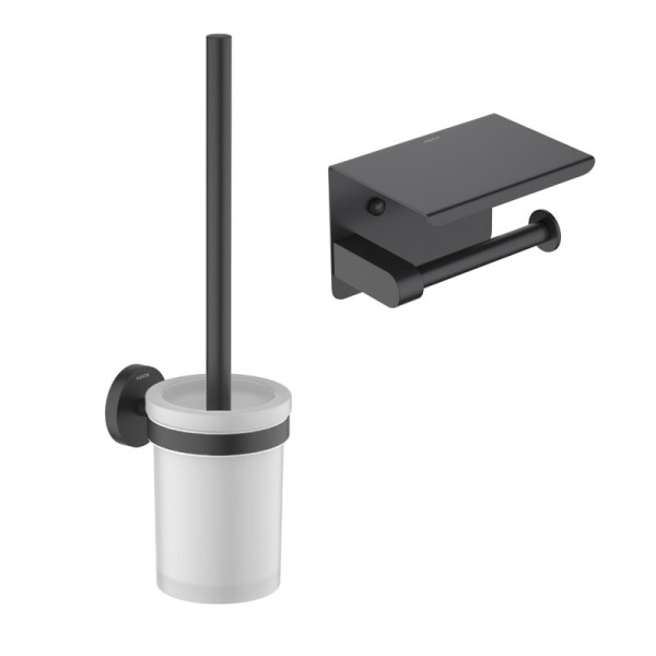 Набор Держатель AQUATEK Европа AQ4939MB с полкой для телефона, матовый черный + Ершик AQ4110MB матовый черный