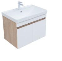 Тумба с раковиной Aquanet Оптима 80 подвесная, дуб светлый, белый сатин