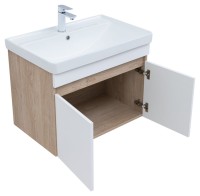 Тумба с раковиной Aquanet Оптима 80 подвесная, дуб светлый, белый сатин