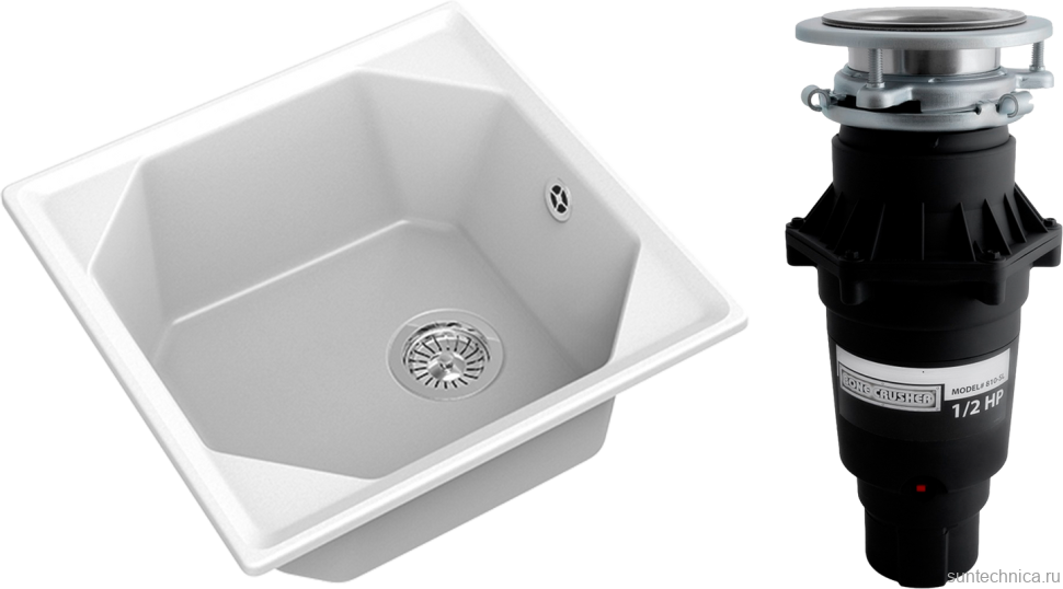 Комплект Мойка GranFest Unique U-500 иней + Измельчитель Bone Crusher BC 810-SL Slim Line