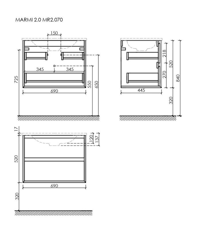 Тумба с раковиной Sancos Marmi 2.0 70 дуб чарльстон, раковина CN7007MB