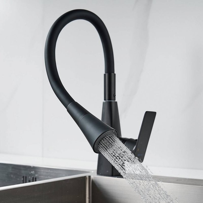 Смеситель для кухни Shevanik S543H-3 с гибким изливом, черный