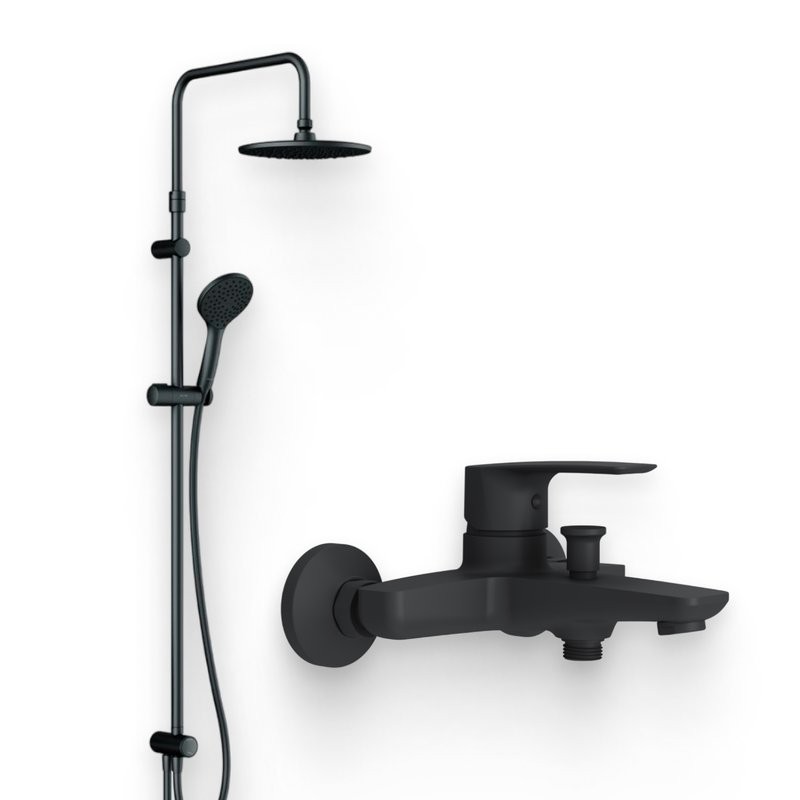 Душевой комплект Смеситель AM.PM Gem F90A10022 черный + Стойка F0790022