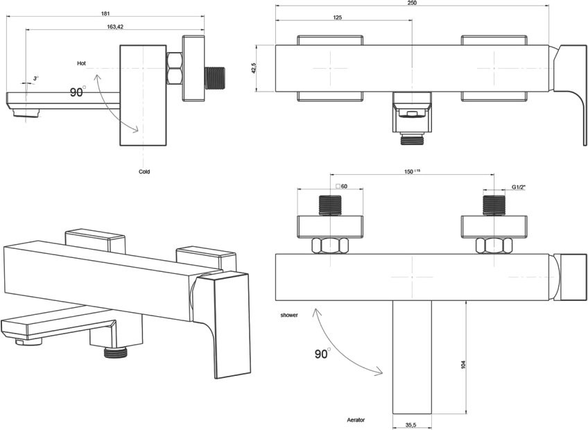 Душевой комплект Смеситель Paini Grazia 21CR111 хром + Стойка RS 50CR191ARQ2P3