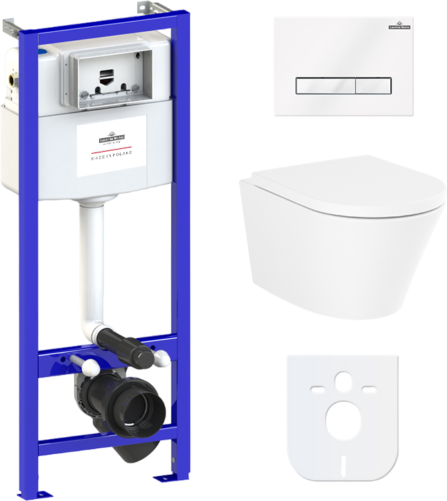 Комплект Lavinia Boho Унитаз подвесной Biore Compacto Rimless 3304101C + Крышка-сиденье Biore 33290420 с микролифтом + Инсталляция RelFix 38010010 + Кнопка RelFix 3805003W белая, хром