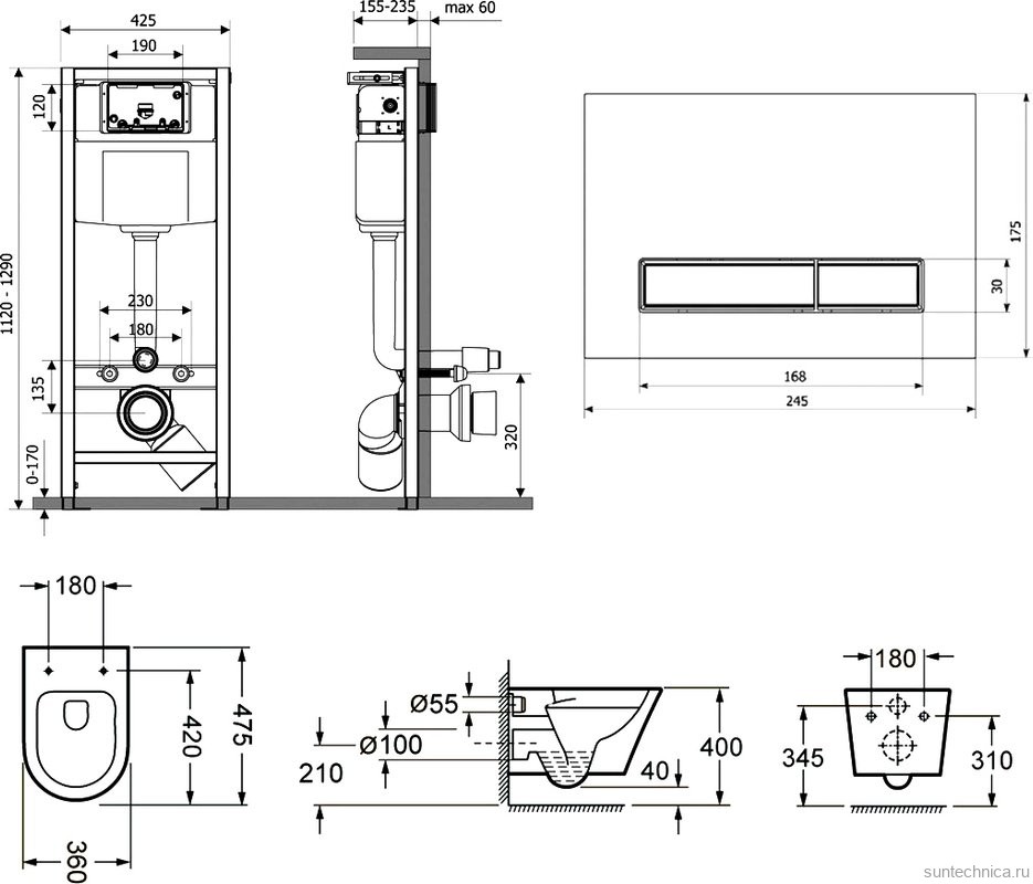 Комплект Lavinia Boho Унитаз подвесной Biore Compacto Rimless 3304101C + Крышка-сиденье Biore 33290420 с микролифтом + Инсталляция RelFix 38010010 + Кнопка RelFix 3805003W белая, хром