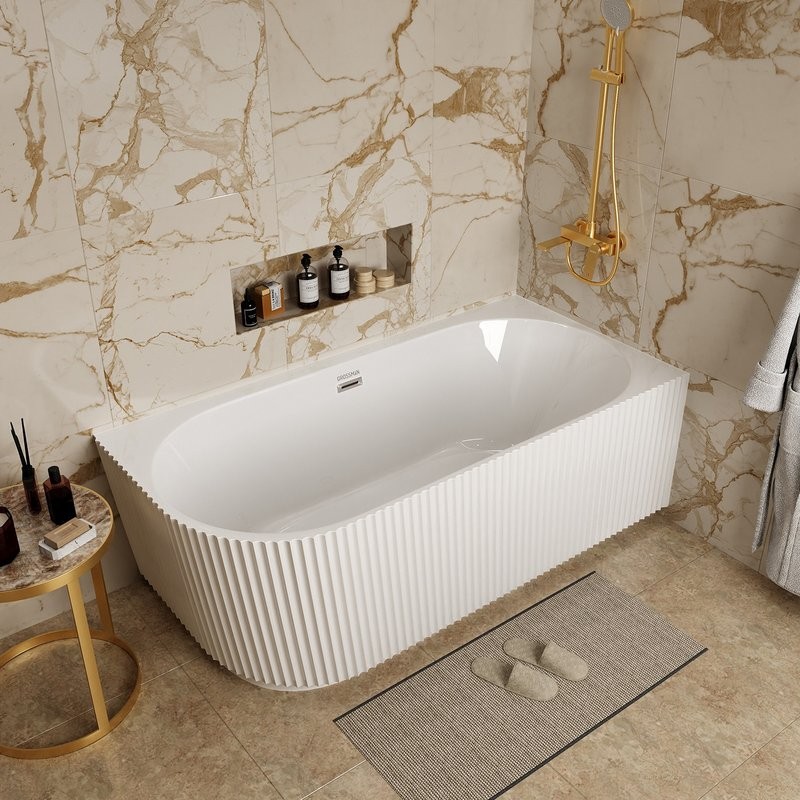 Акриловая ванна Grossman Cristal GR-2205FR 150x75 см, угловая, правая, пристенная, белая, асимметричная, со сливом-переливом, с донным клапаном