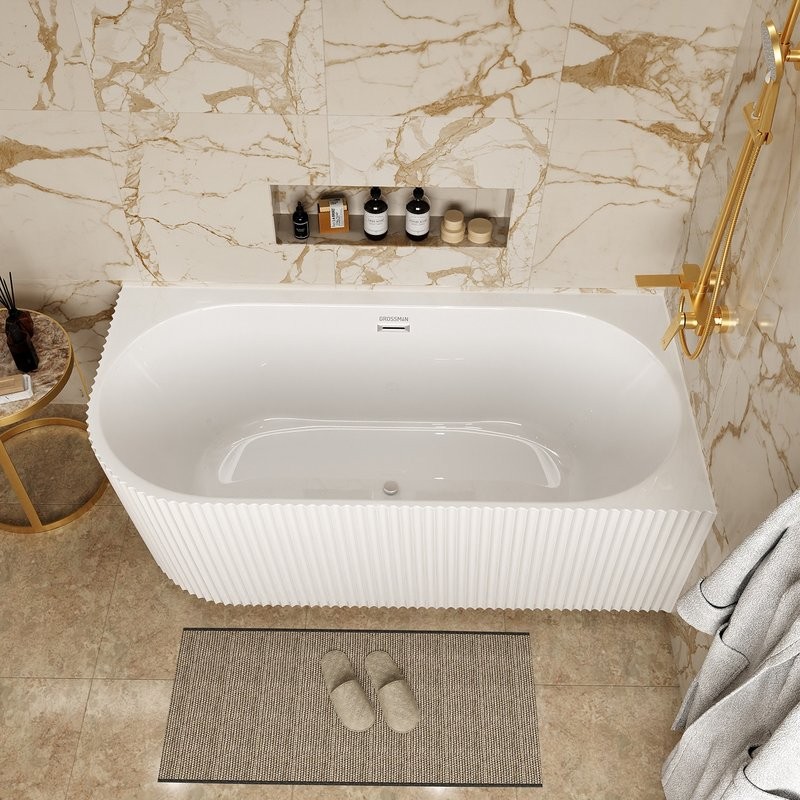 Акриловая ванна Grossman Cristal GR-2205FR 150x75 см, угловая, правая, пристенная, белая, асимметричная, со сливом-переливом, с донным клапаном