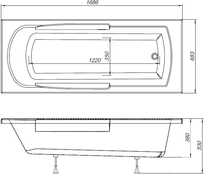 Акриловая ванна Aquanet Extra 170x70 см, встраиваемая, белая, на ножках