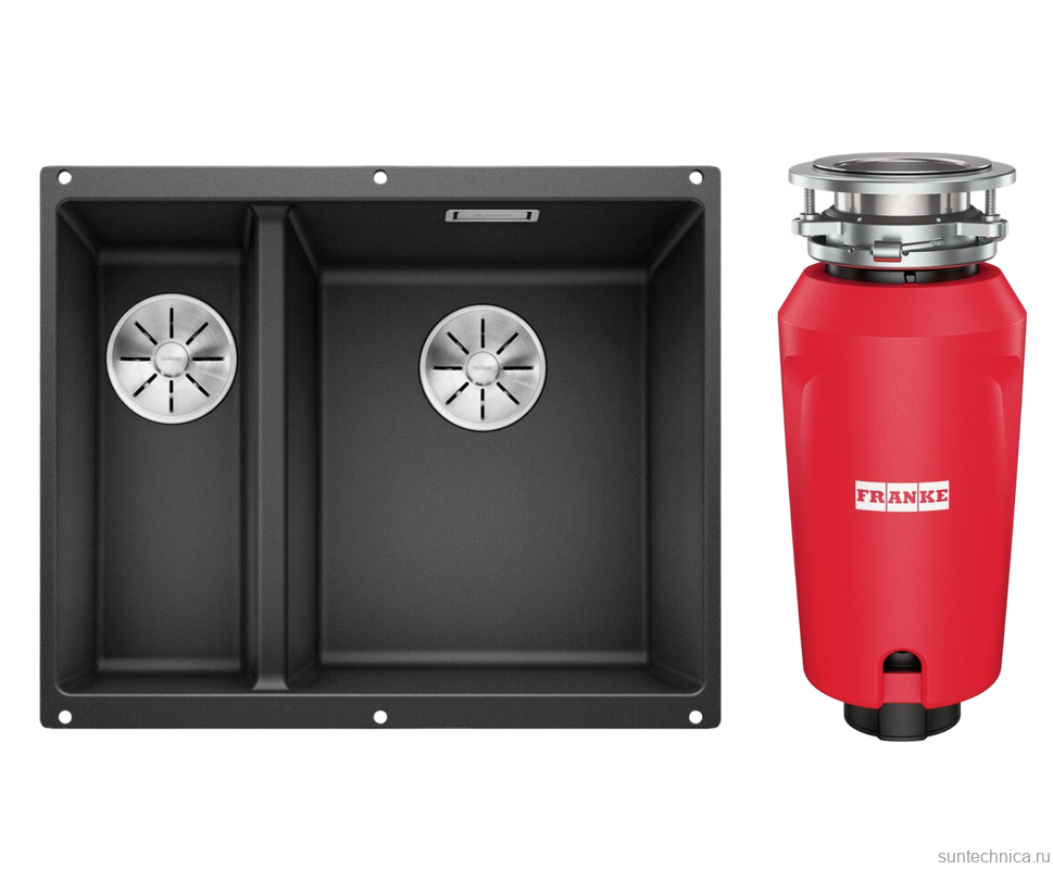 Комплект Мойка Blanco Subline 340/160-U антрацит, правая + Измельчитель Franke