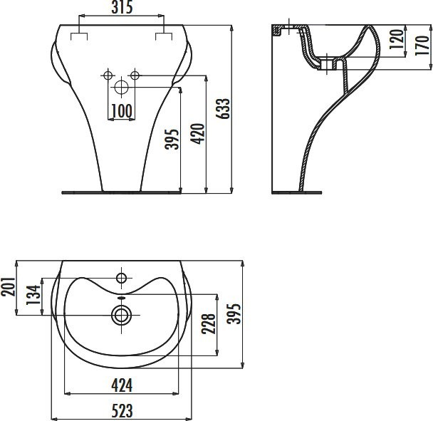 Раковина напольная Creavit Ducky DC052-00CB00E-MA00 53 глянцевая белая, моноблок