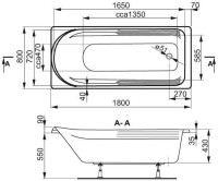 Акриловая ванна Vagnerplast Hera 180x80 см, пристенная, ультрабелая, с каркасом
