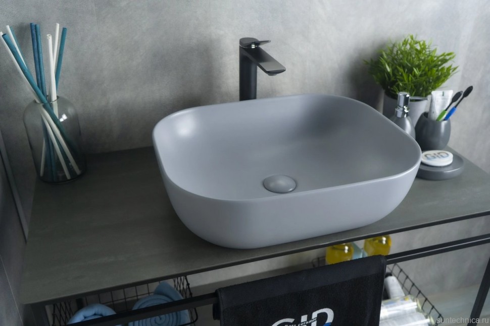 Накладная раковина GID Geometrico Gm1302 50 матовая серая, прямоугольная, фаянс