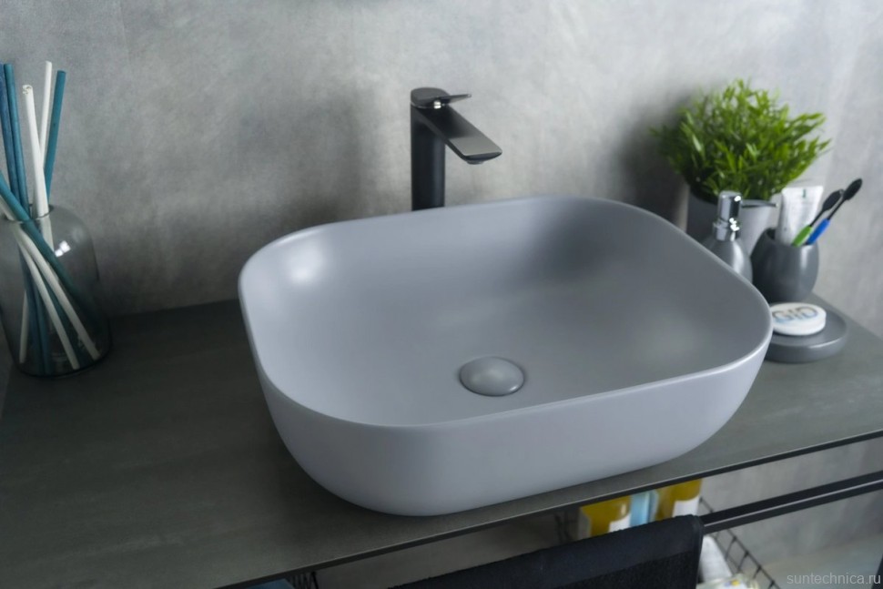 Накладная раковина GID Geometrico Gm1302 50 матовая серая, прямоугольная, фаянс