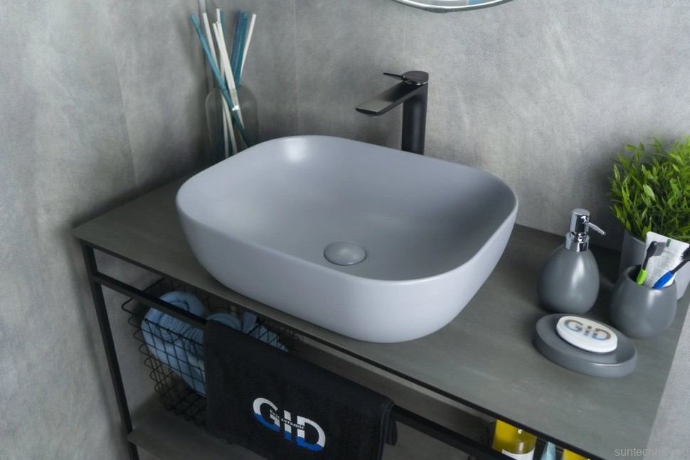 Накладная раковина GID Geometrico Gm1302 50 матовая серая, прямоугольная, фаянс