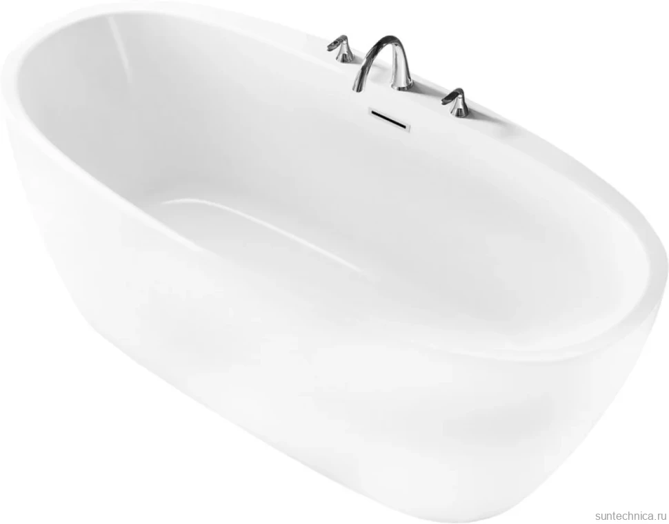 Акриловая ванна BelBagno BB404-1700-800 без опоры 170x80 см, отдельностоящая, белая, овальная, со сливом-переливом
