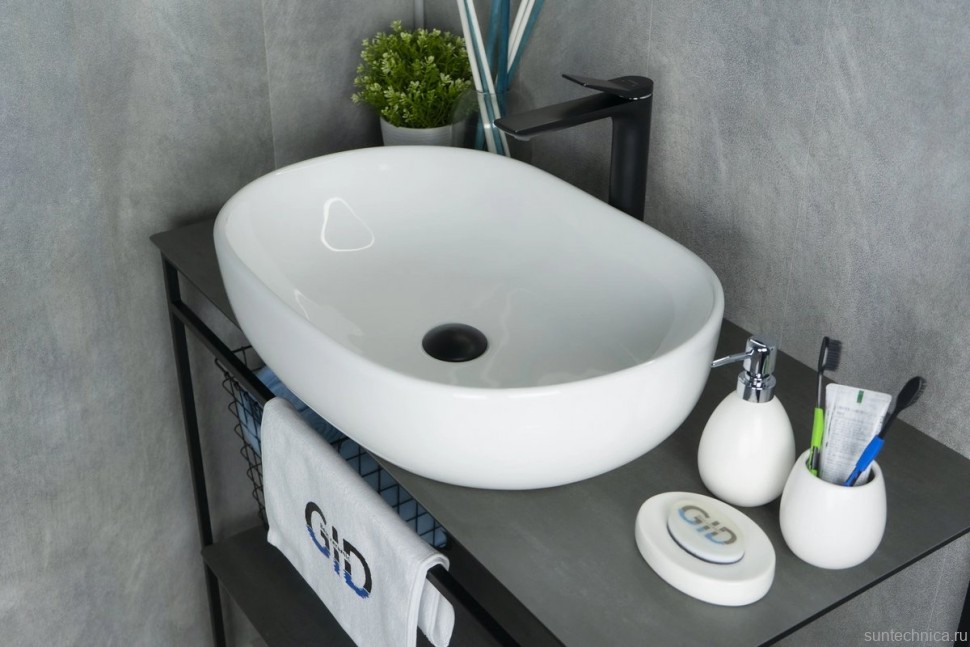 Накладная раковина GID Lago N9026a 60 глянцевая белая, овальная, фаянс
