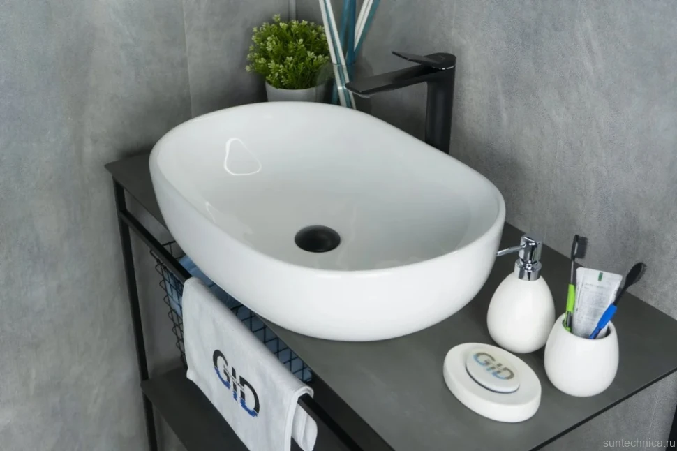 Накладная раковина GID Lago N9026a 60 глянцевая белая, овальная, фаянс