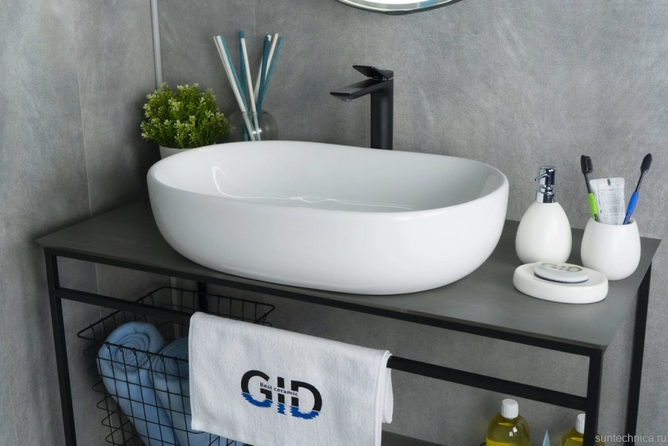 Накладная раковина GID Lago N9026a 60 глянцевая белая, овальная, фаянс