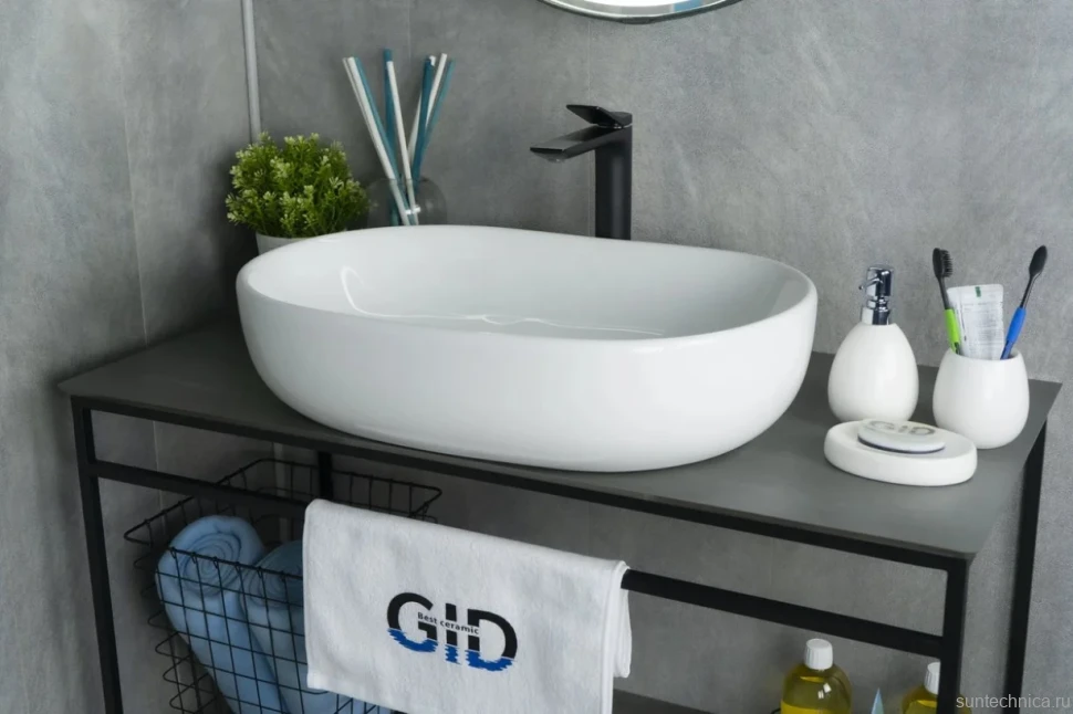 Накладная раковина GID Lago N9026a 60 глянцевая белая, овальная, фаянс