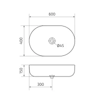 Накладная раковина GID Lago N9026a 60 глянцевая белая, овальная, фаянс