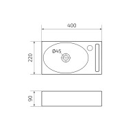 Раковина маленькая в туалет GID Suspendido N9262 40 глянцевая белая, прямоугольная, фаянс