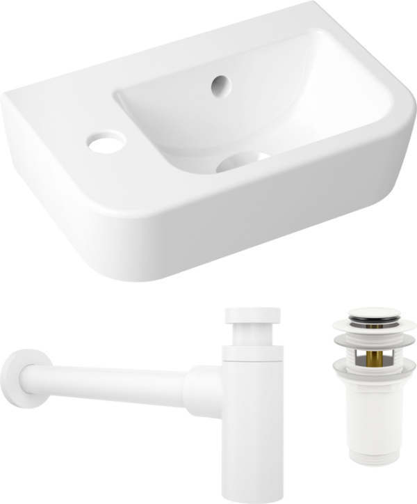 Комплект Раковина маленькая Lavinia Boho One 33310001L + Донный клапан Wellsee Drainage System 182133000 матовый белый + Сифон 182108000 белый