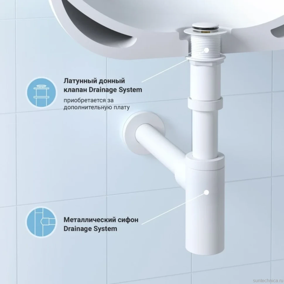 Комплект Раковина маленькая Lavinia Boho One 33310001L + Донный клапан Wellsee Drainage System 182133000 матовый белый + Сифон 182108000 белый