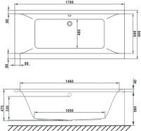 Акриловая ванна WHITECROSS Savia Duo RELAX 170x80 см, пристенная, с гидромассажем, белая, с каркасом, со сливом-переливом, фурнитура бронза